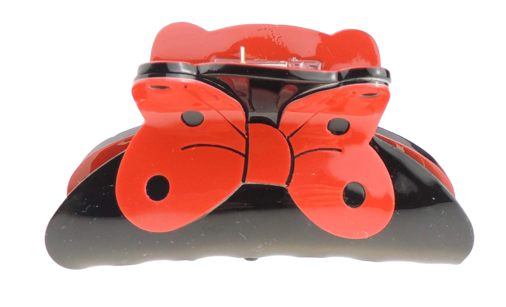 Ladies Strong Big Bow Ribbon Black Print Hair Claw Clamp Clip Polka Dot (Red Bow)