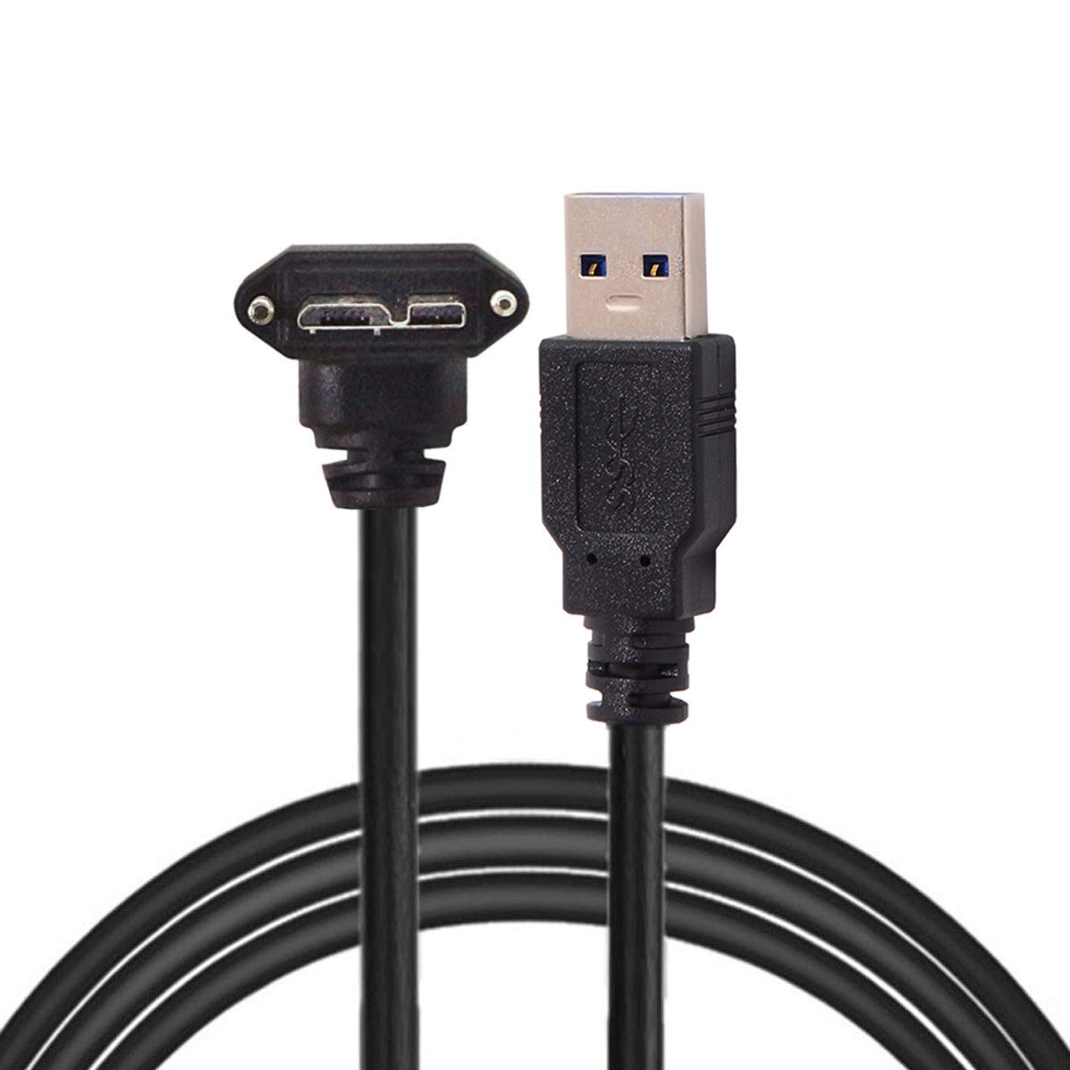 Cablecc 1.2m 90 Degree Up Angled Micro USB Screw Mount to 3.0 Data Cable for Industrial Camera