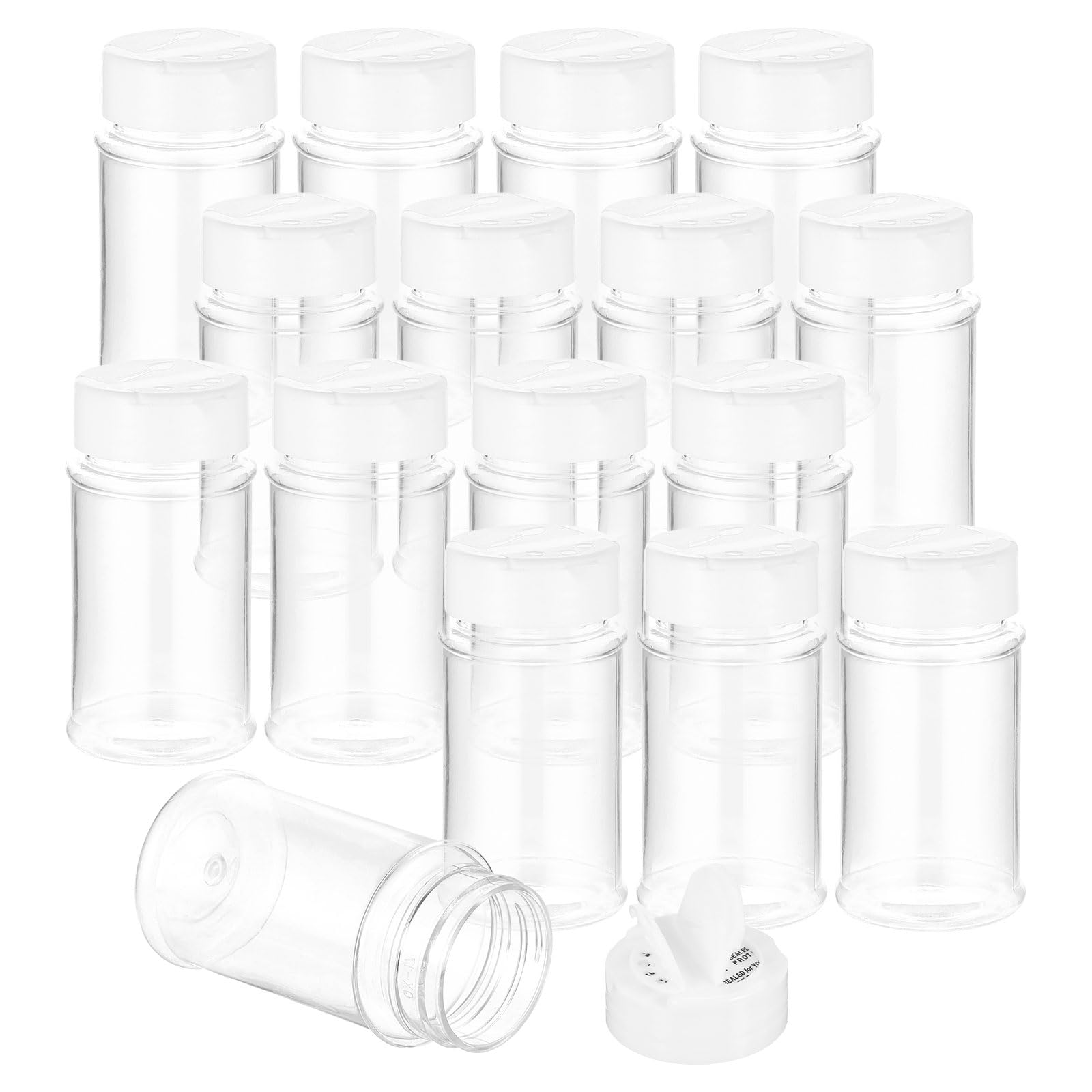 PATIKIL 2.7oz Plastic Spice Jars with Shaker Lids, 16 Pcs Refillable Empty Seasoning Containers Bottle with White Cap for Storing Spice Salt Herbs Seasoning Powders Condiment, Clear