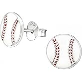925 Sterling Silver Baseball Stud Earrings, Very Tiny Sports Jewelry for Baseball Fans