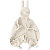 okdiy Organic Cotton Bunny Loveys for Babies,Newborn Baby Lovey Security Blanket,Lovies for Babies New Born Baby Unique Neutral Gifts Boys and Girls (Bunny-Khaki)