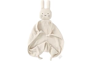 okdiy Organic Cotton Bunny Loveys for Babies,Newborn Baby Lovey Security Blanket,Lovies for Babies New Born Baby Unique Neutral Gifts Boys and Girls (Bunny-Khaki)