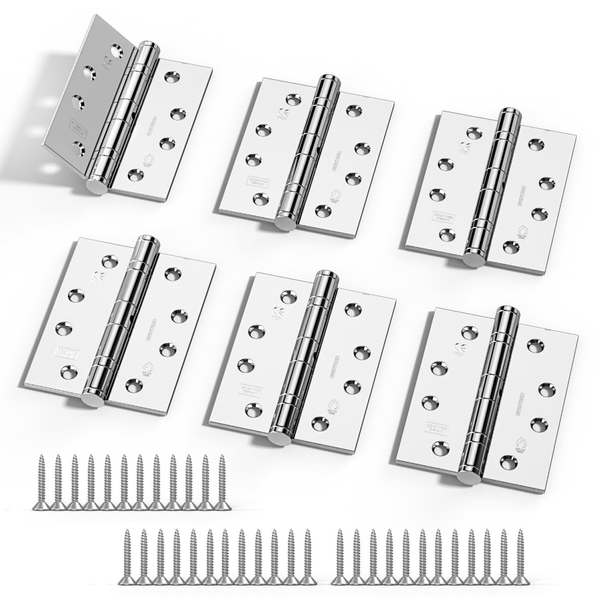 Bwintech 3 Pairs 100 x 75 x 2.7mm (4 inch) Polished Chrome Hinge for Fire Door, Steel Fire Rated Internal Door Hinges, Ball Bearing Hinge for Internal Use in Residential and Commercial Buildings
