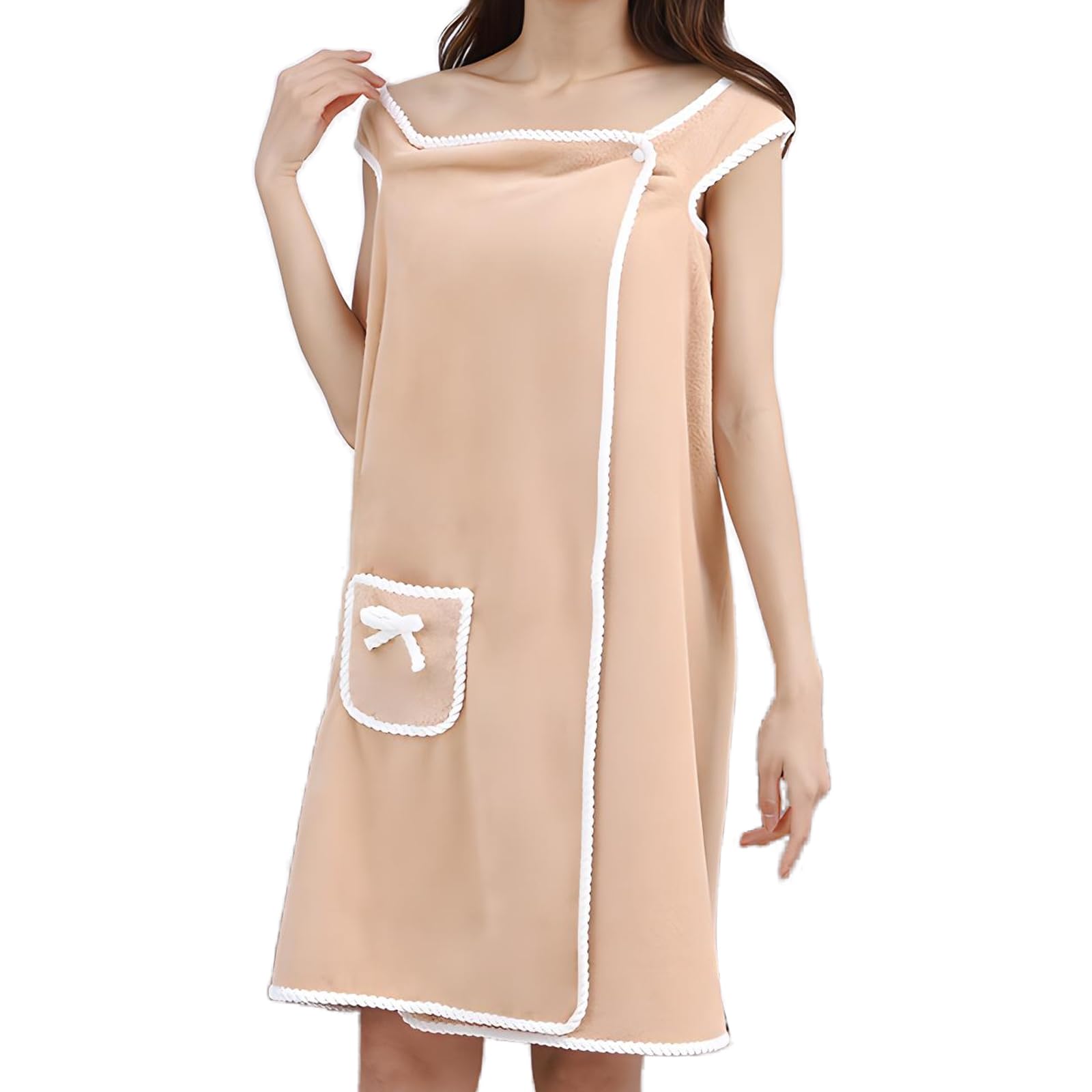 LHLZNB With pockets Bathrobe Bath Towel Wrap Womens Wearable Bath Towel Bathtub Shower Dress Absorbent Bathing Skirt for Sauna Spa Shower，bath towels，Suitable for home, swimming, beach (khaki)