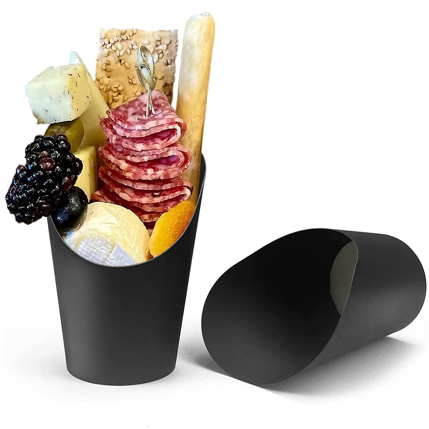 HINMAY 50 Pcs Disposable French Fries Holder, 14oz Paper French Fry Cups Charcuterie Cups for All Occasions (14oz, Black)