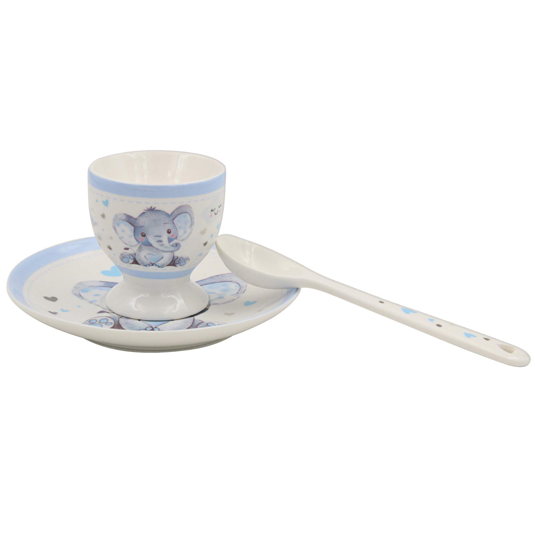 Bird and Ellie Baby Ceramic Egg Cup and Spoon Gift Set - Boy 6950