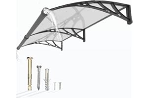GUANSU-CN Window Awning Door Canopy 40"x80", Awnings for Doors Polycarbonate Cover Patio Door Awning UV Rain Snow Sunlight Protection Hollow Sheet with Separate Drainage Sink, Black Bracket & Transparent Board