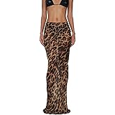 Women's Sheer Mesh Long Maxi Skirts High Waisted Summer Swimsuit Cover Up See-Through Beach Flowy Long Tulle Skirt