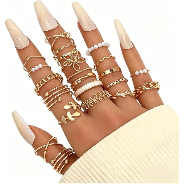 Amazon.com: Rrdaily Stackable Gold Rhinestone Rings Set for Women