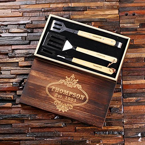 Distinctive Goods DG Personalized Barbeque BBQ Grill Tool Set with Custom Box - Add a Name or Brand - Family Housewarming Set