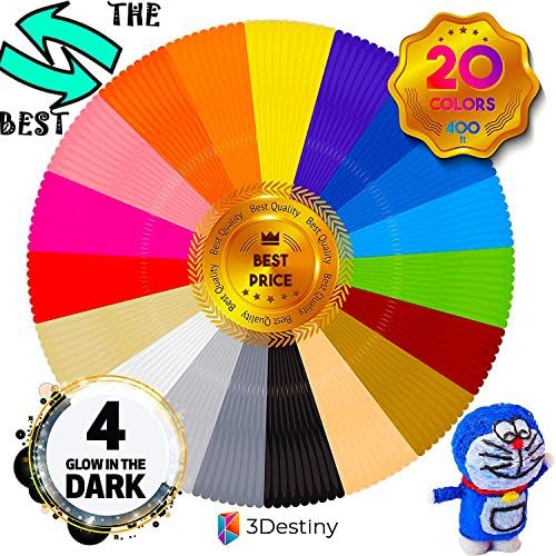 3D Pen/Printer Filament Refills | 1.75mm PLA Material |20 Colors, 400Feet,4 Glow In Dark Color | for Creative Printing- Smoother and Safer For Kids &amp;The Best As A Gift by 3Destiny