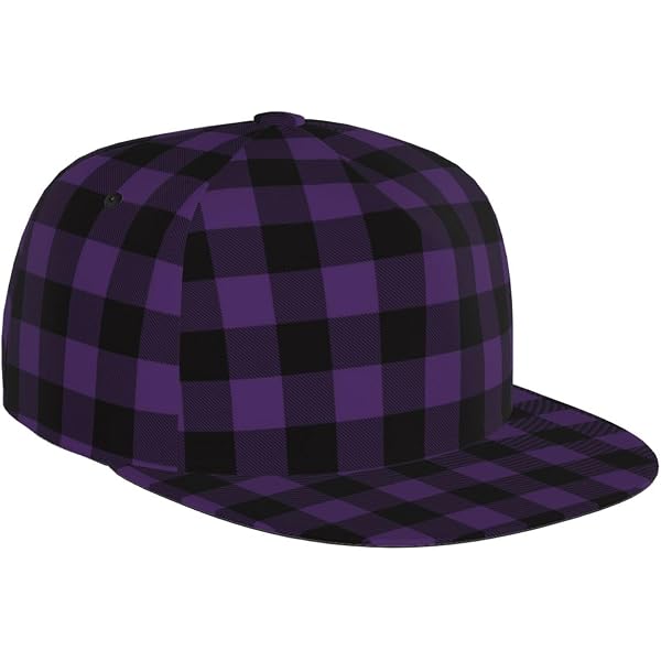 Purple Black Plaid Snapback Hat For Men - Flat Bill Adjustable Baseball Cap, Unisex Fitted Hat For Casual & Sports