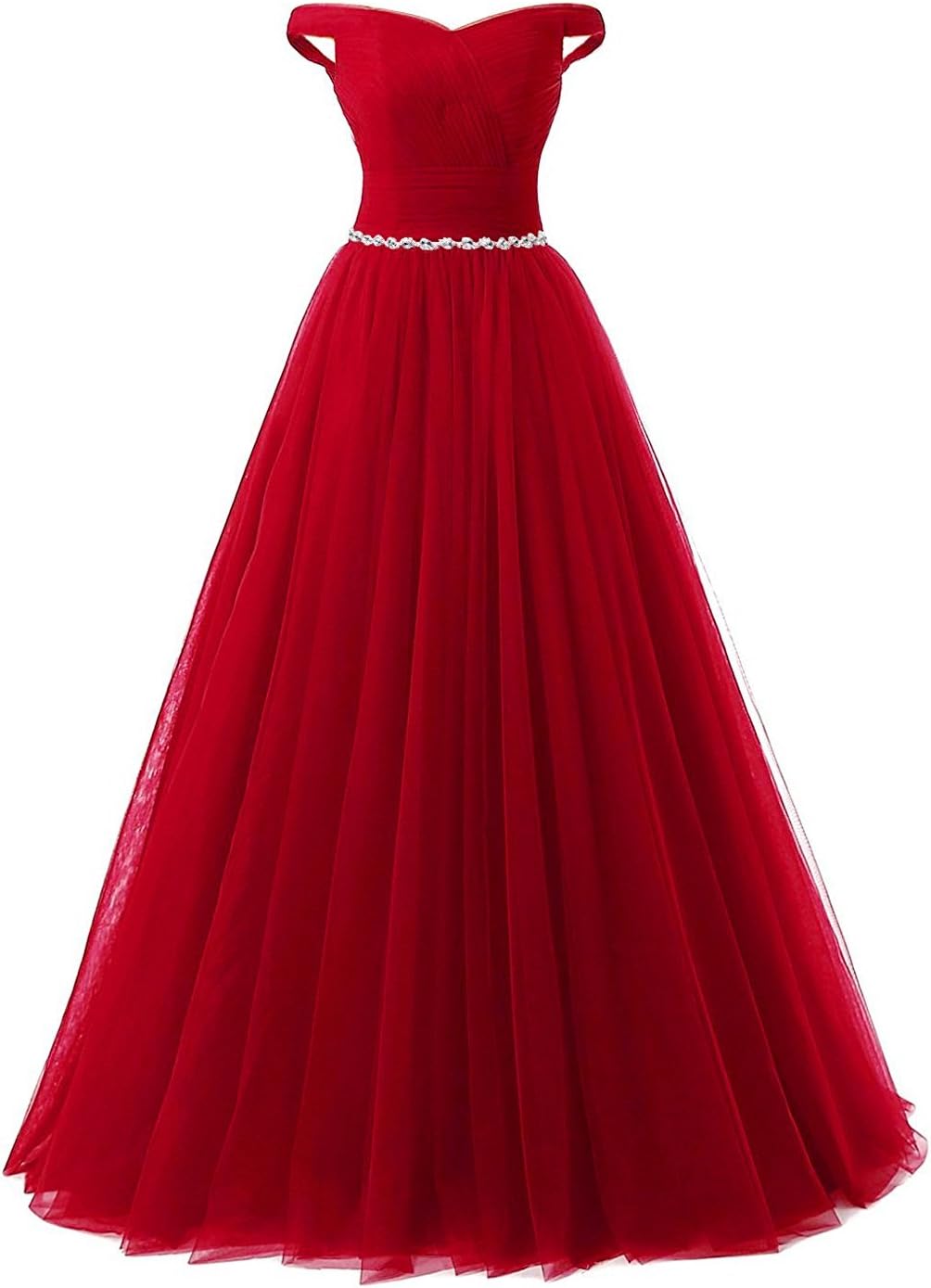Women's Long Tulle Crystal Formal Prom Dress Quinceanera Dress Ball Gown