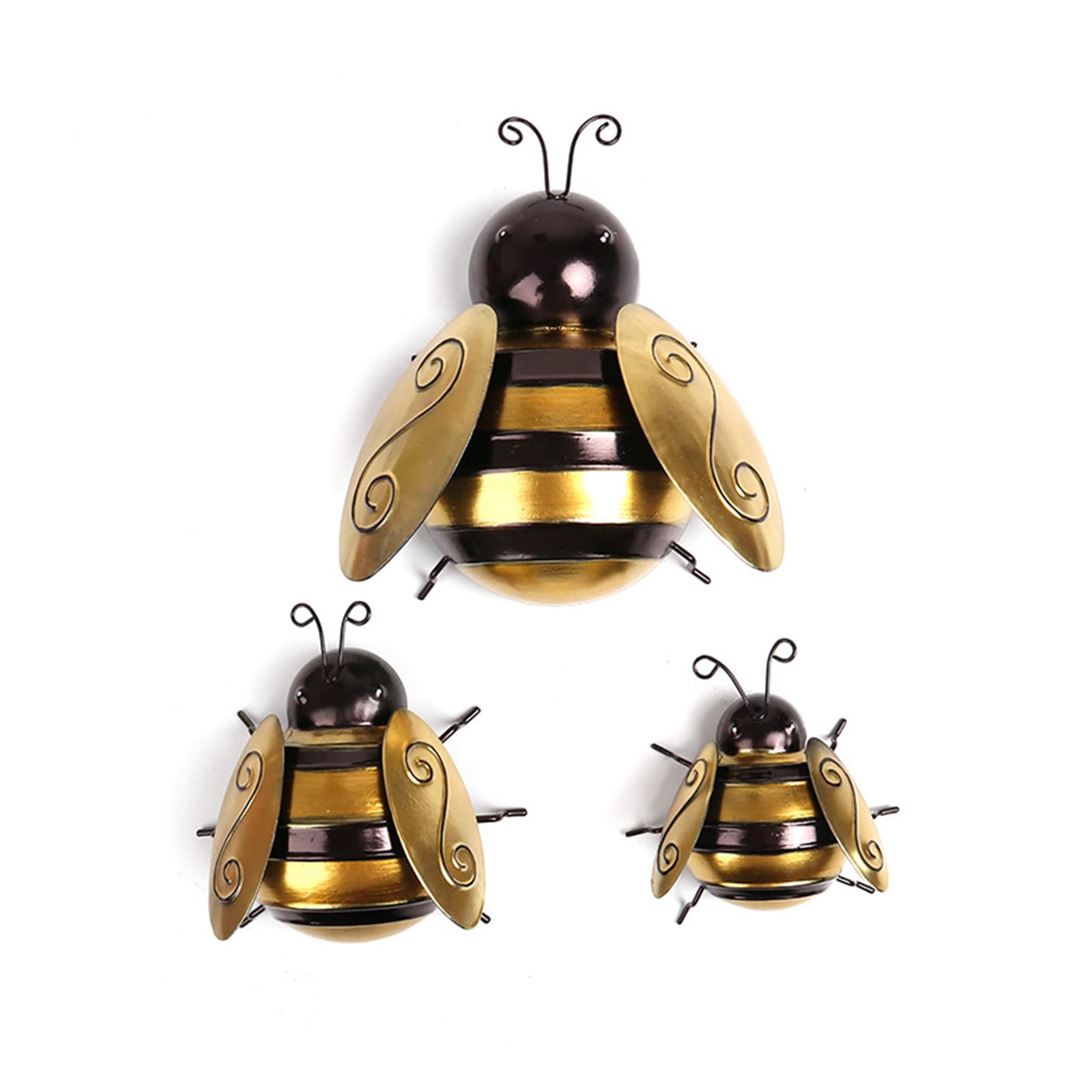 PROW® Three Metal Bees Outdoor Sculpture Garden Decoration - Bumble Bee Stereoscopic Wall Sculpture - Home Lawn Art Decoration Gardening Gifts