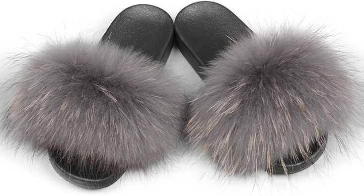 Amazon.com | Jancoco Max Womens Luxury Real Raccon Fur Sliders Slippers Furry Slides Fashion 