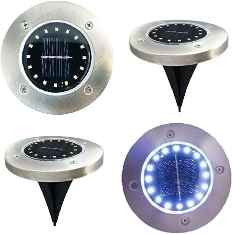 Amazon 埋め込み式 ソーラー 16led スポットライト 4個セット 防水 屋外照明 ソーラーガーデンライト 16led昼白色 地中埋込型ライト