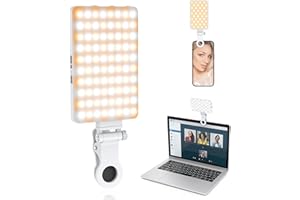 TONEOF 80 LED Portable Selfie Light,Rechargeable Phone Light with Clip,3 Light Modes 2000mAh Video Fill Light,Lighting for Video Recording, Makeup,Live Streaming,Vlog,Tablet/Laptop/Webcam White