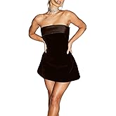 ANKOMINA Women's Sexy Strapless Bodycon Mini Dress Velvet Off Shoulder A-Line Tube Top Dress Party Club Dresses