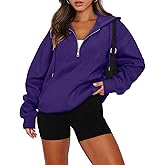 onlypuff Women Half Zipper Pullover Sweatshirt Long Sleeve Hoodies Kangaroo Pocket Fleece Basic Sweater