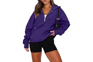 onlypuff Women Half Zipper Pullover Sweatshirt Long Sleeve Hoodies Kangaroo Pocket Fleece Basic Sweater
