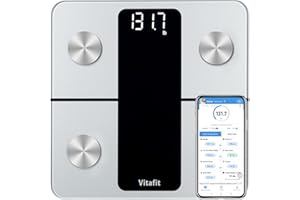 Vitafit Smart Bathroom Scale Body Weight, High Accuracy Assured by Weight Scale Professional Factory Since 2001, App Sync 13 Body Composition Including BMI, Body Fat and Muscle, 400lb, LED, Silver