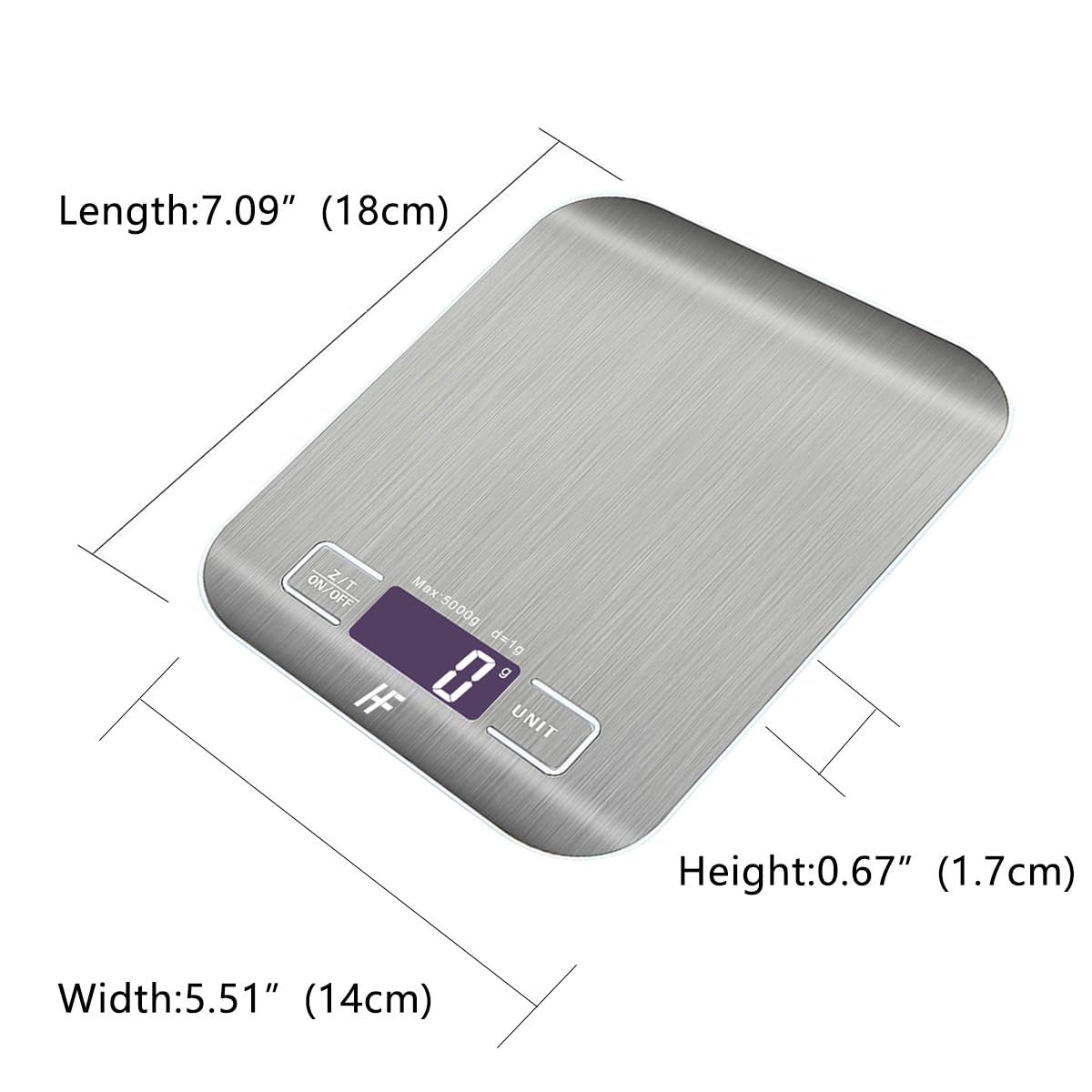 HomeFashion Kitchen Scales Stainless Steel High Precision 5 kg 1g Digital Scales with LCD Display, Tare Function, 6 Units of Measure, Batteries Included