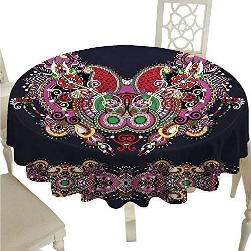 colddy Ethnic Flow Spillproof Fabric Tablecloth Ukrainian Embroidery Fashioned Ornate Paisley with Unique Features Motif Great for Buffet Table D54 Violet and Dark Grey