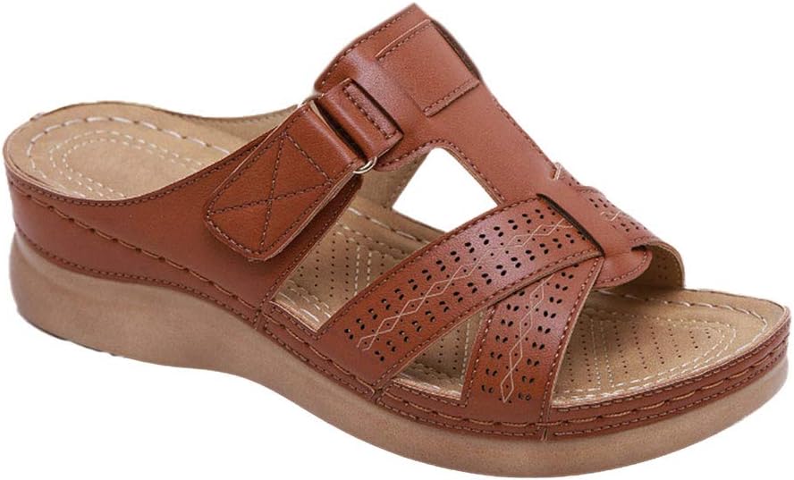 Women Comfy Slope Heel Sandal 2019 New Premium Orthopedic Open Toe Shoes Summer Travel Shoes 7.5 Brown