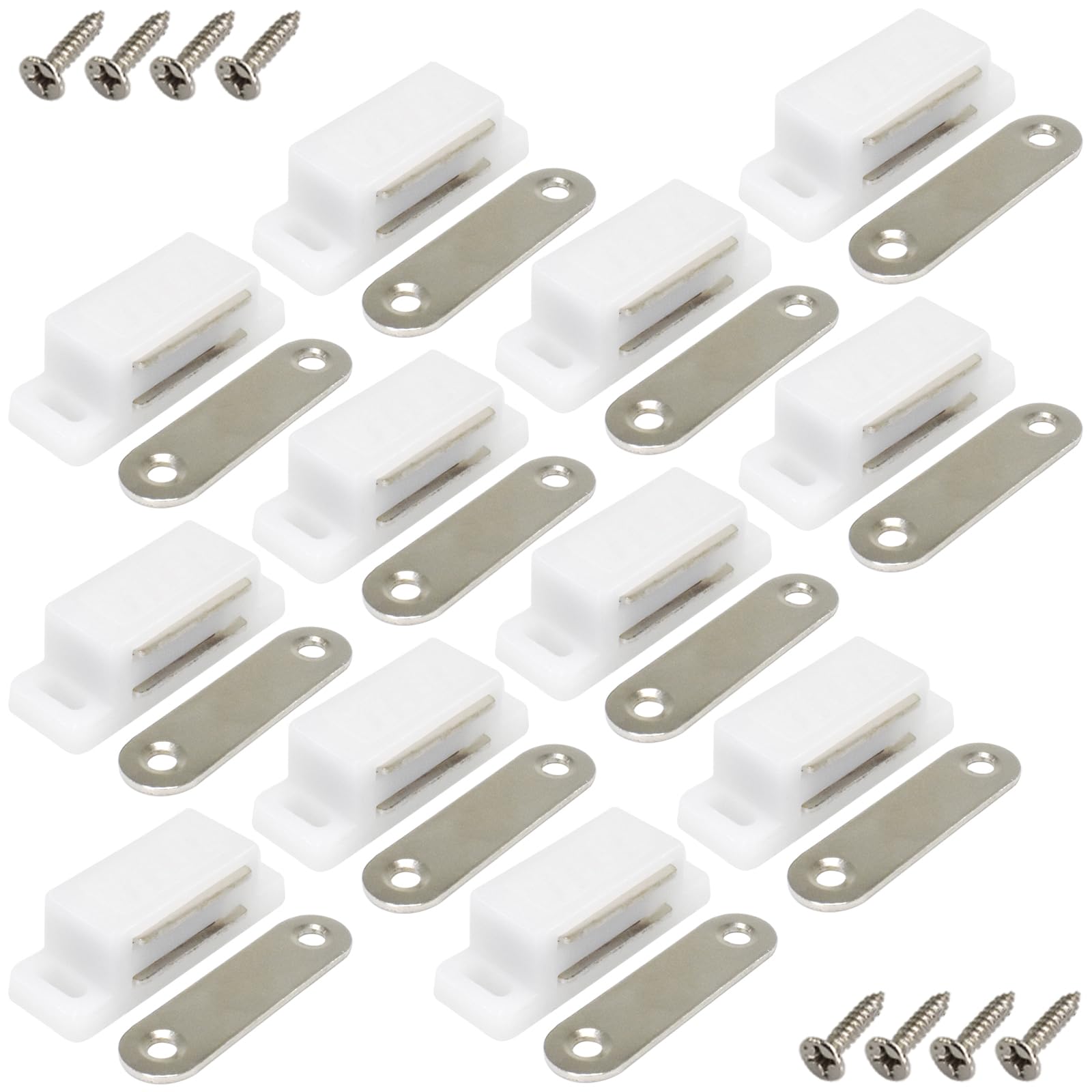 Photo 1 of 12Pack Plastic Cabinet Magnetic Door Catch with Screws for Kitchen Bathroom Cupboard Wardrobe Closet Closures Cabinet Door Drawer Latch 15lb (White)