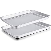 TeamFar Baking Sheet Set of 2, Baking Pans Tray Cookie Sheet Stainless Steel, Non Toxic & Healthy, Mirror Finish & Rust Free, Easy Clean & Dishwasher Safe