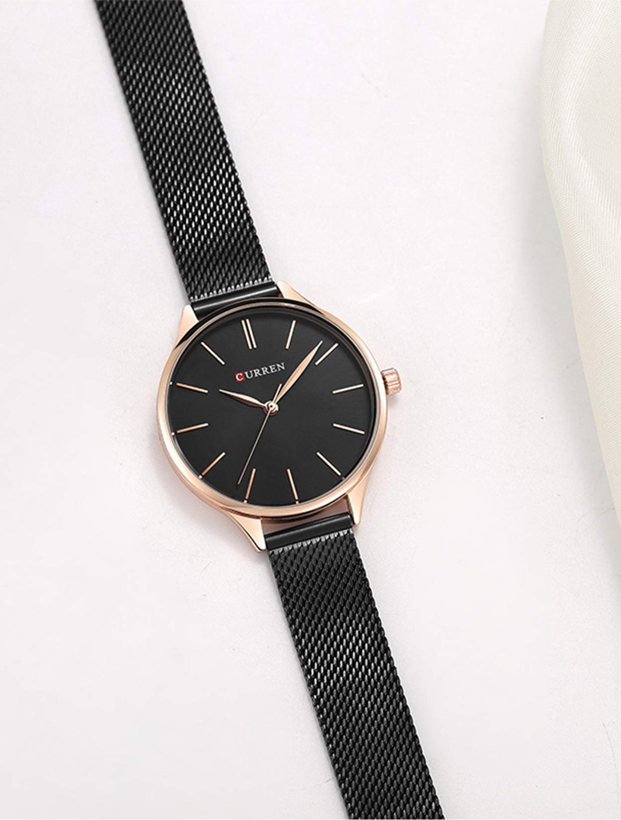 Frauen Uhr, Business Casual Wasserdicht Quarz Armbanduhr für Frau mit Schwarz Edelstahl Mesh Band