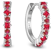 Vinoya Birthstone Huggie Hoop Earrings for Women 925 Sterling Silver White/Yellow Gold Plated Small Hoop Earrings Everyday Jewelry Gift for Her