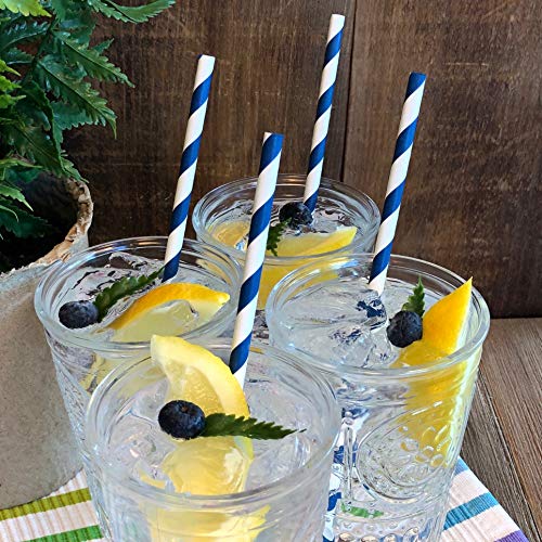 Outside-the-Box-Papers-Navy-Blue-and-Gold-Chevron-and-Stripe-Paper-Straws-775-Inches-100-Pack-Navy-Blue-Gold-White