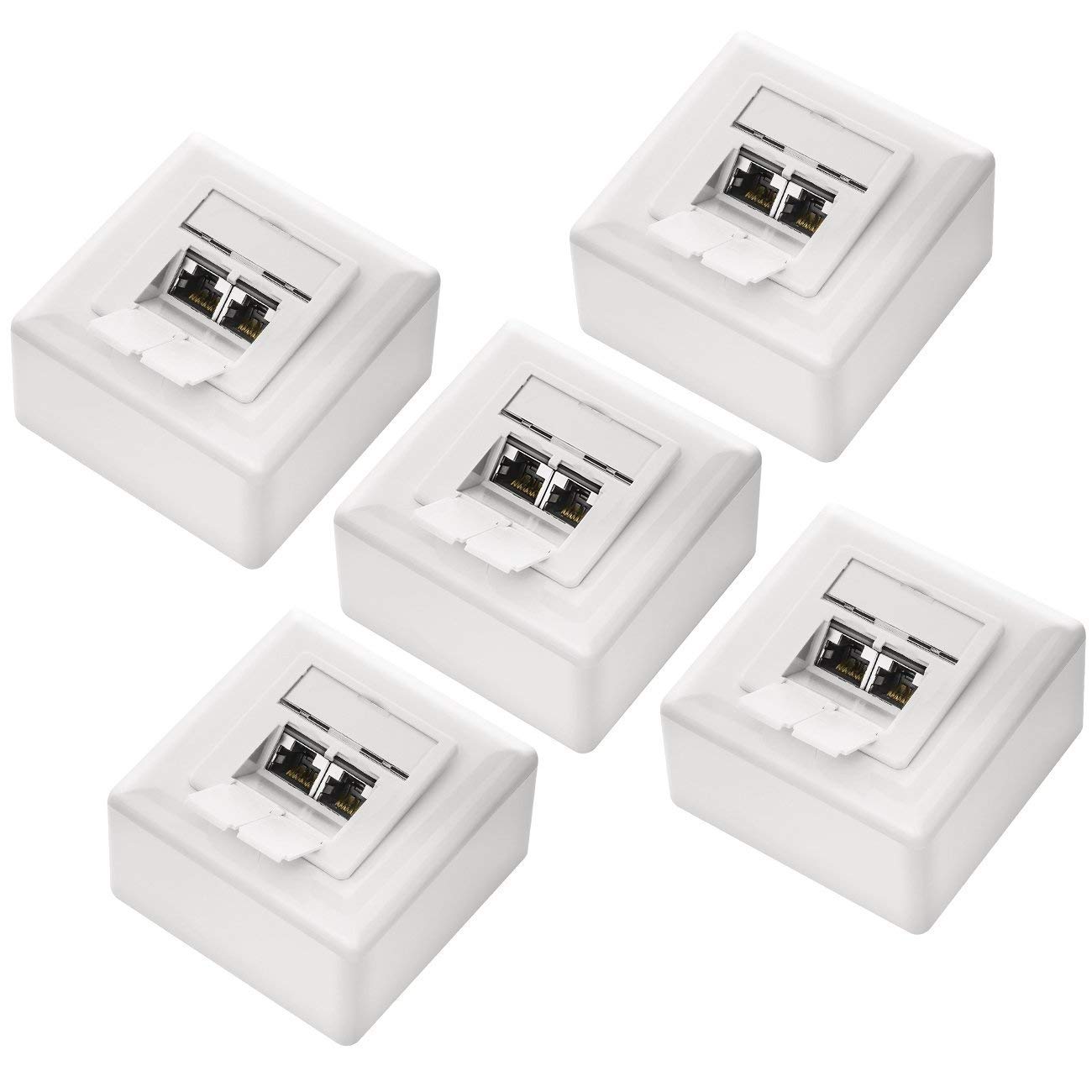 DeleyCon 5x CAT6a Network Socket Set - 2x RJ45 Sockets, Fully Shielded, Surface & Flush Mountable