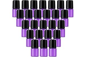 USROMMANER 25 Pack 1ml (1/4 Dram) Colorful Glass Roll On Glass Bottles for Essential Oils,Empty Glass Vial with Stainless Steel Roller Balls Perfume Aromatherapy Travel Roll On Container-5 Color Options (Purple)