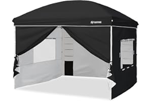 OUTFINE Canopy Tent,Deluxe Dome Gazebo,Outdoor 10x10 Pop Up Canopy with Screen Window Wheeled Bag,Sidewalls with 6 Storge Pockets Canopy Sandbags x4,Tent Stakesx8 (Black)