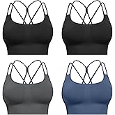 CHRLEISURE Sports Bras for Women, 4 Packs Padded High Support Workout Yoga Seamless Criss-Cross Racerback Bras