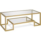 Henn&Hart 45" Wide Rectangular Coffee Table in Brass, Modern coffee tables for living room, studio apartment essentials