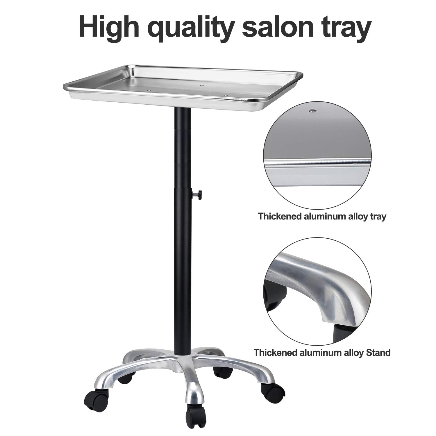 Salon Tray, Height Adjustable Salon Tray on Wheels with Thickened Aluminum Alloy Bracket, Hair Color ServiceTray Durable and Non-Rusting: Beauty