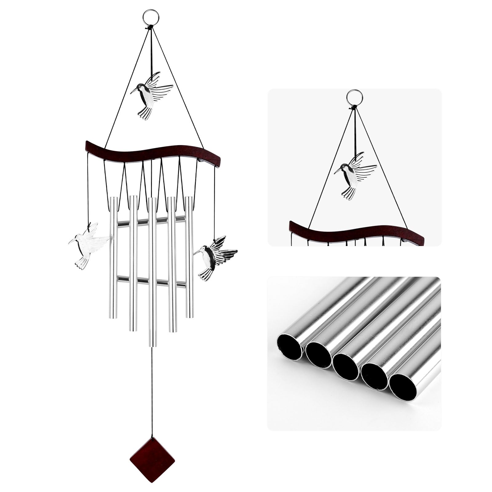 Hummingbird Wind Chime for Outside, Decorative Hummingbird Windchimes with 7 Aluminum Tubes Humming Bird Wind Spinner Memorial Sympathy Gifts for Mother Grandma Garden Indoor Outdoors Clearance