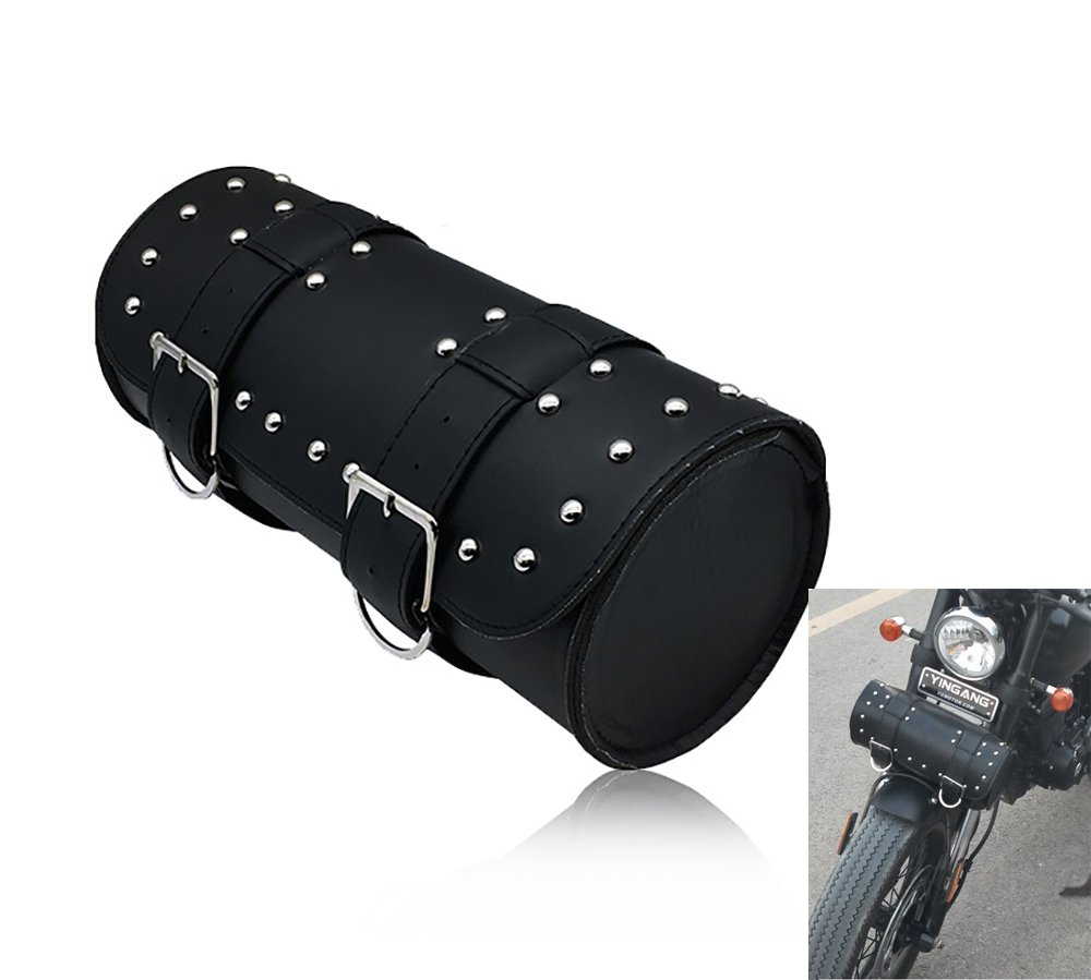 Pevor Motorcycle Bike PU Leather Tool Bag Pouch Roll Barrel Shape Side Bag Sundries Bag Handlebar Sissy Bar Tool Pouch (black)