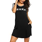 Ekouaer Nightgowns for Women Soft Sleep Shirts with Pockets Short Sleeves Printed Crewneck Nightshirt S-XXXL