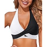 Holipick Women Halter Bikini Tops - Push Up Bathing Suit Top V Neck Full Coverage Swimsuit Top Only