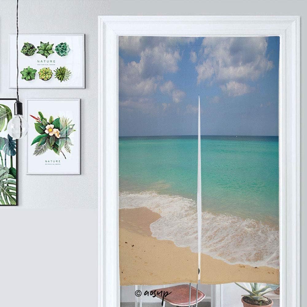 Homenon Japanese Noren Doorway Curtain Caribbean Beach Playa Megano in Playas De Este, Cuba HAVA Tapestry Fitting Room Curtain Partition Curtain Door Hanging Tapestry W33.5 x L47.2 №064154
