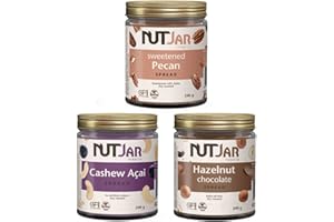 NutJar Premium Nut Spreads, 3 x 240 g Variety Pack, Pecan Spread, Cashew Acai Spread, Hazelnut Chocolate Spread, No Artificia