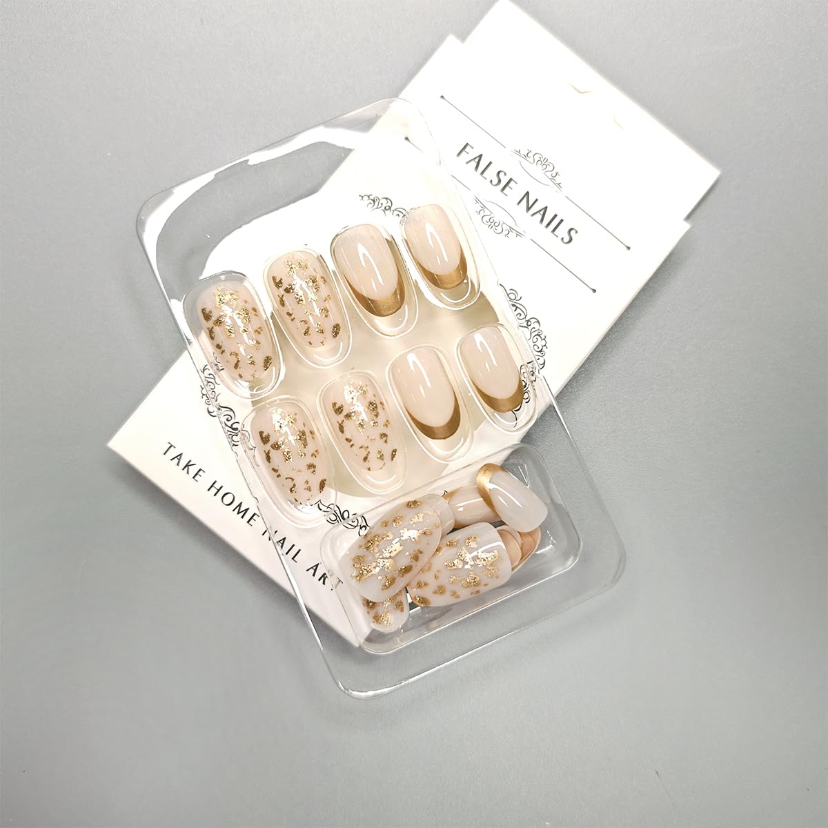 Gold French Tip Press on Nails Medium Fake Nails Almond False Nail Tips Gold Glitter Artificial Nails Design Full Cover Glue on Nails Art Accessories for Women Nail Decoration 24pcs - Image 6