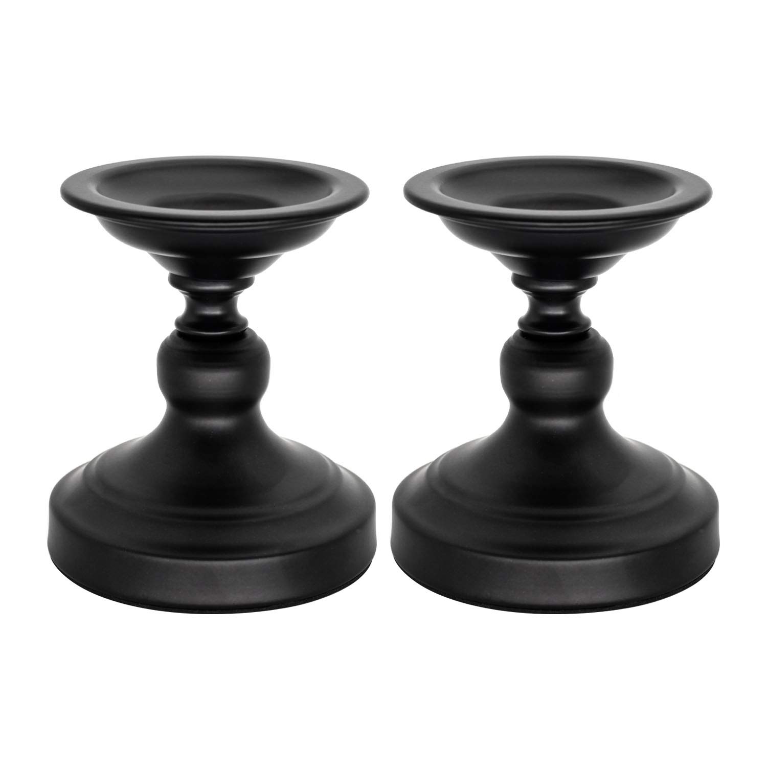 Buy Matte Black Metal Pillar Candle Holder Set of 2 Candlestick