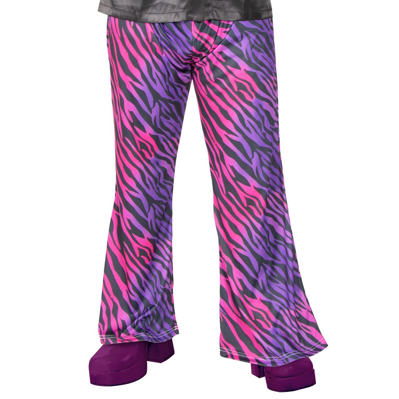 amscan 9907397 Adults Purple/Pink Zebra Striped Disco Flares Fancy Dress Size Medium Large