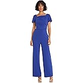 Maggy London womens Stylish and Chic Asymmetric Neck Jumpsuit With Short Sleeves | Jumpsuits for Women Dressy