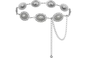 YZRIZX Western Concho Chain Belt for Women Boho Metal Belts For Country Concert Dresses Jeans Cowgirl Vintage Waist Belt